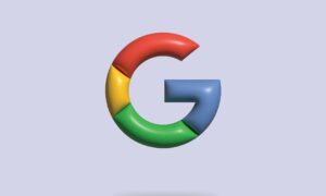 a colourful google logo on light blue background
