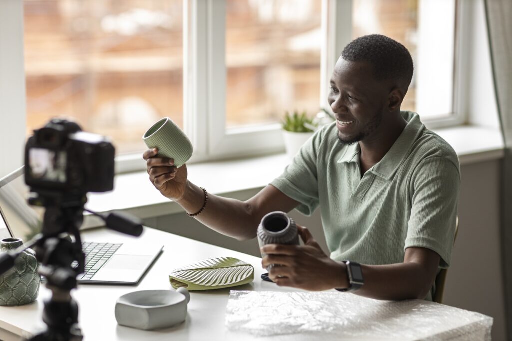 person organising live shop