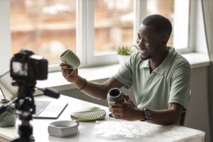 person organising live shop